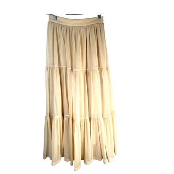2/$30 ZARA XS Beige Tiered Dainty Midi Skirt Polyester & Elastane - Picture 2 of 14